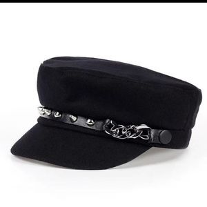 Black silver studded chain biker/military botique style hat new